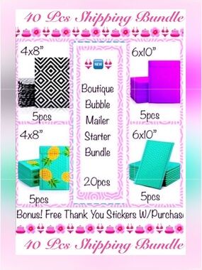 40pcs Set ~Includes 20 Assorted Bubble Poly Mailers & 20 “Thank You” Stickers 🆕